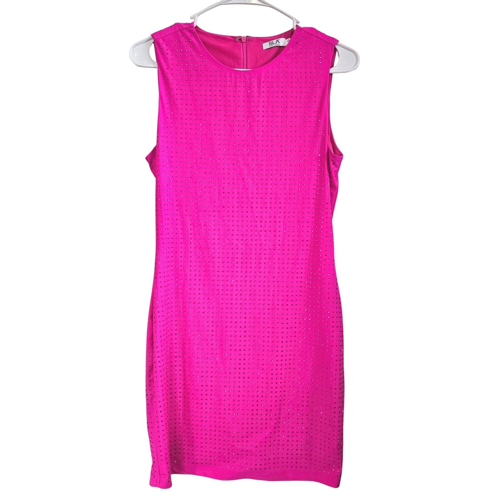 SLA The Label Hot Pink Rhinestone Mini Dress Sleeveless Party Cocktail Small